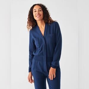 Faherty Legend Sweater Jumpsuit Navy Blue Twill Knit One Piece Size XS